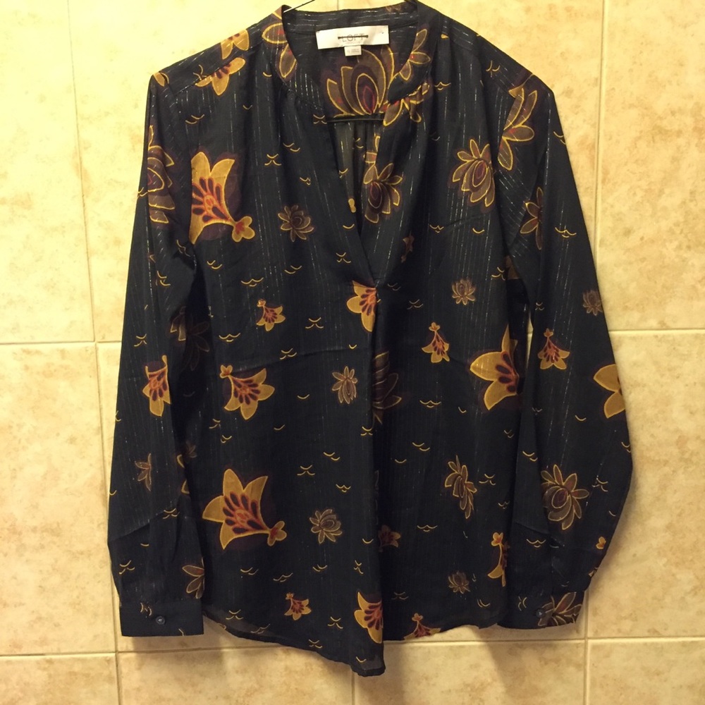 LOFT Black Floral Blouse